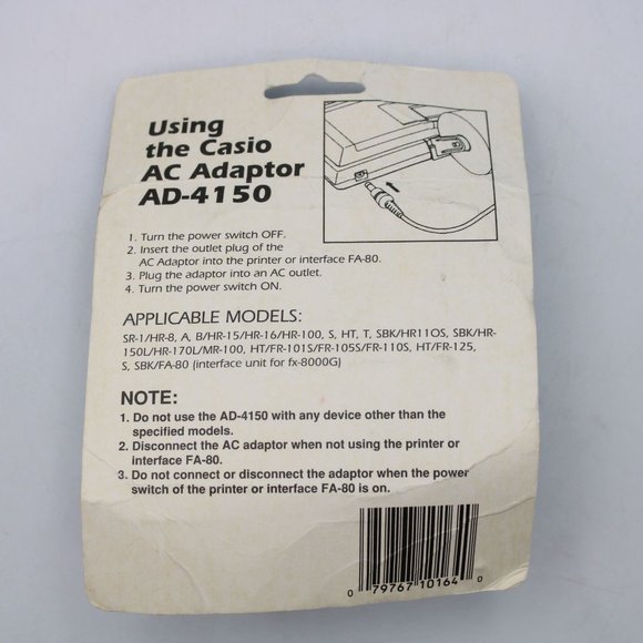 Casio AC Adaptor AD-4150 For Printing Calculator Vintage - Picture 5 of 5